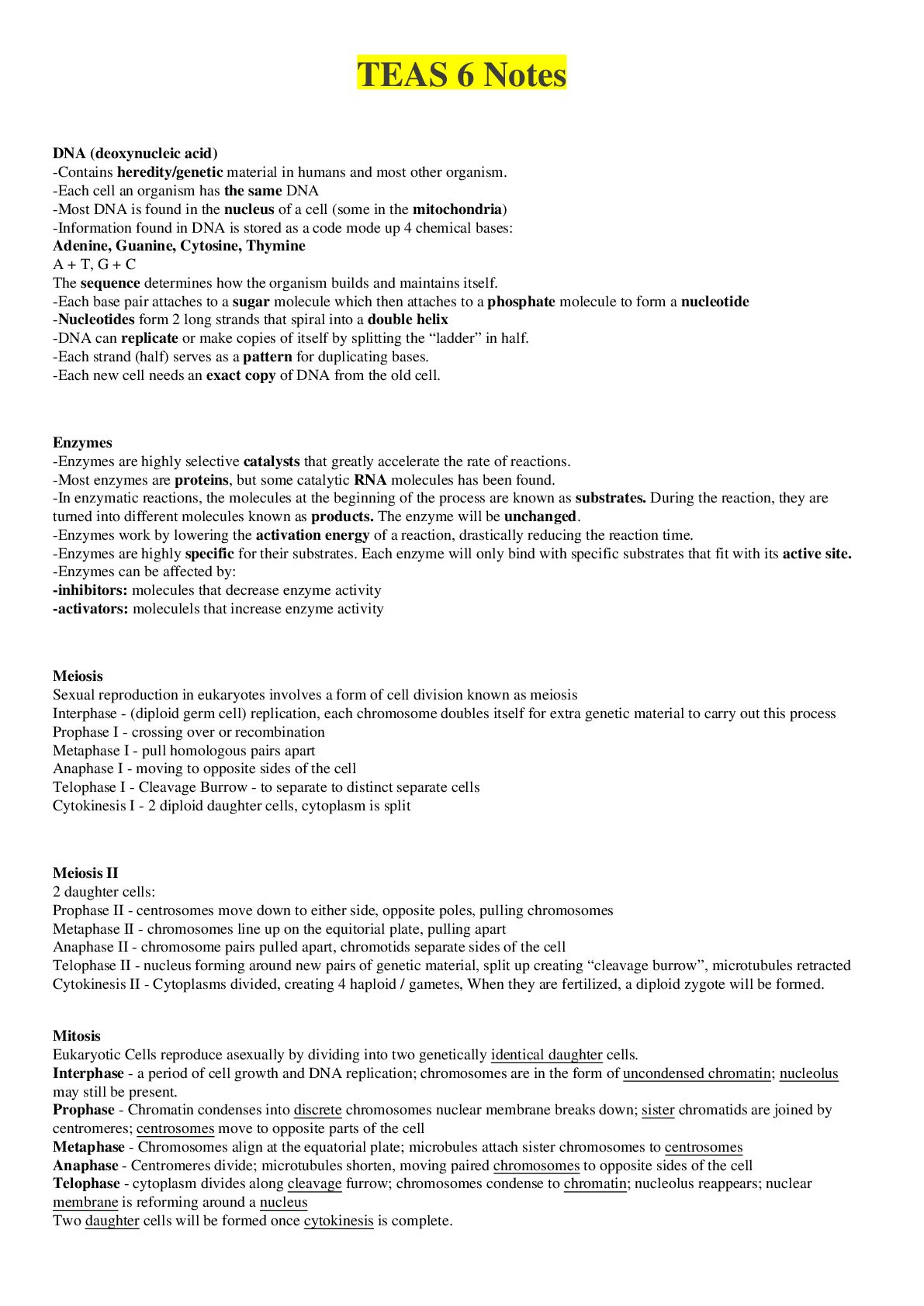 Preview image for TEAS 6 Science Notes UPDATED 2021